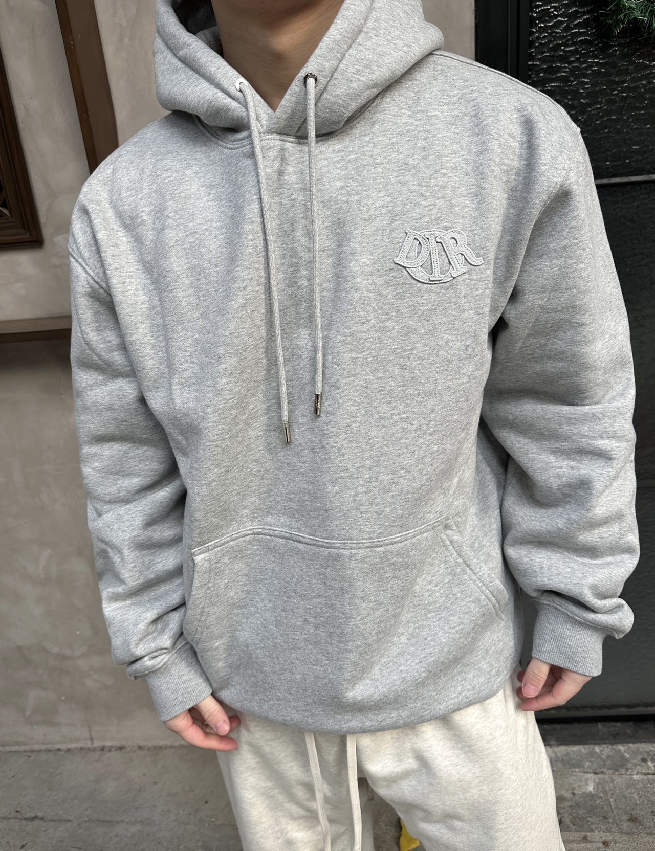 Tricolor embroidered patchwork hooded sweatshirt