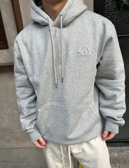 Tricolor embroidered patchwork hooded sweatshirt