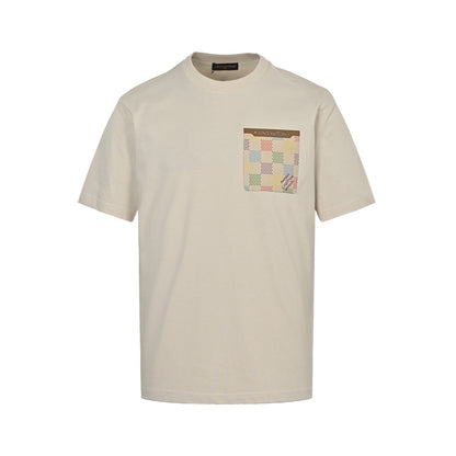 25ss checkerboard leather card pocket short sleeved shirt