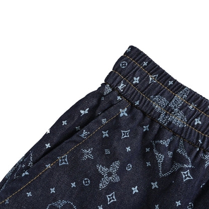25ss full print vintage denim shorts
