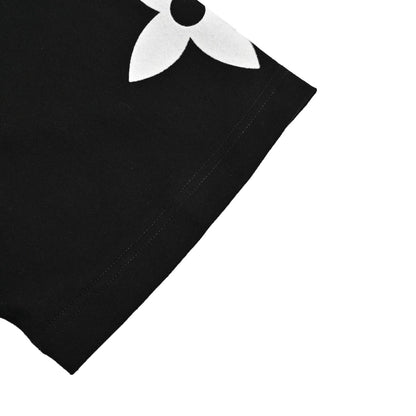 Four-leaf clover rhinestone logo flocked short-sleeve