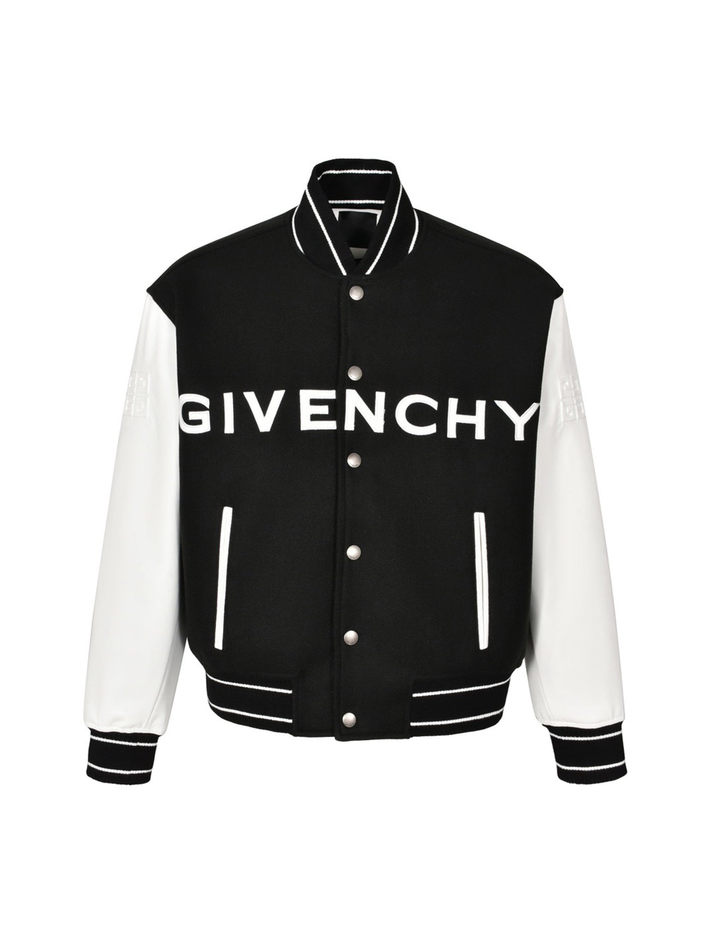 Embroidered lettering leather sleeve patchwork baseball jersey