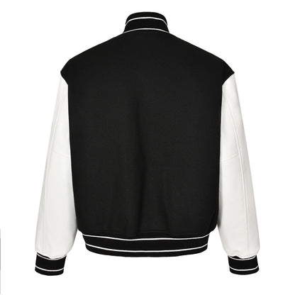 Embroidered lettering leather sleeve patchwork baseball jersey