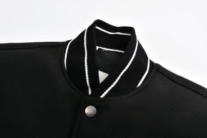 Embroidered lettering leather sleeve patchwork baseball jersey