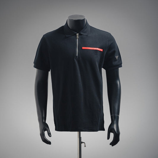 Red silicone trim with half zipper Polo short sleeved shirt