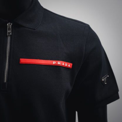 Red silicone trim with half zipper Polo short sleeved shirt
