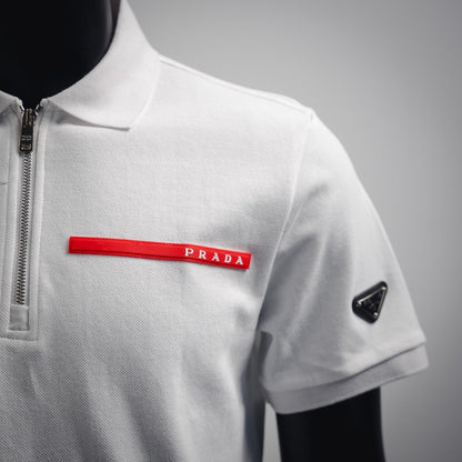 Red silicone trim with half zipper Polo short sleeved shirt