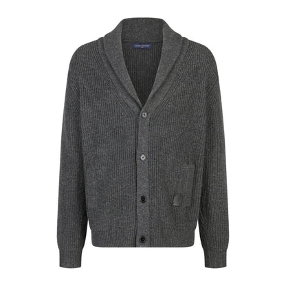 Leather label cashmere cardigan sweater