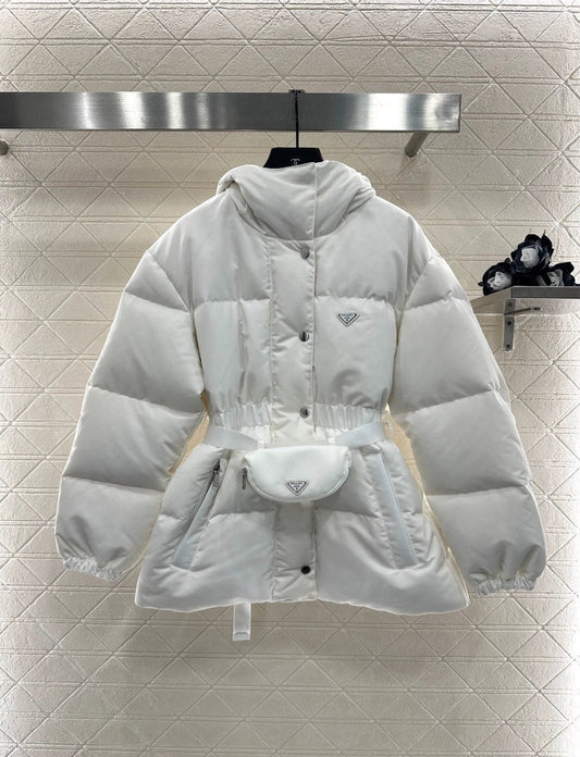 25fw Hooded waist bag, waist cinching down jacket