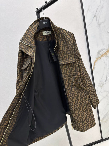 25fw Alphabet Jacquard Stand up Collar Waist Jacket
