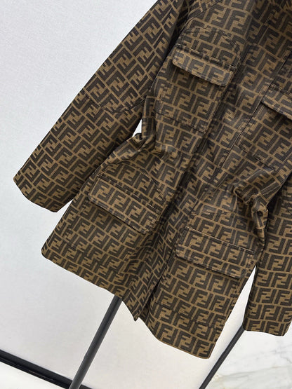 25fw Alphabet Jacquard Stand up Collar Waist Jacket