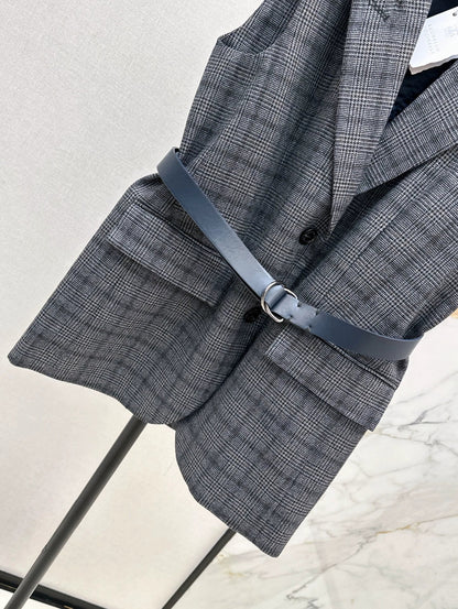 25fw Blue plaid suit vest