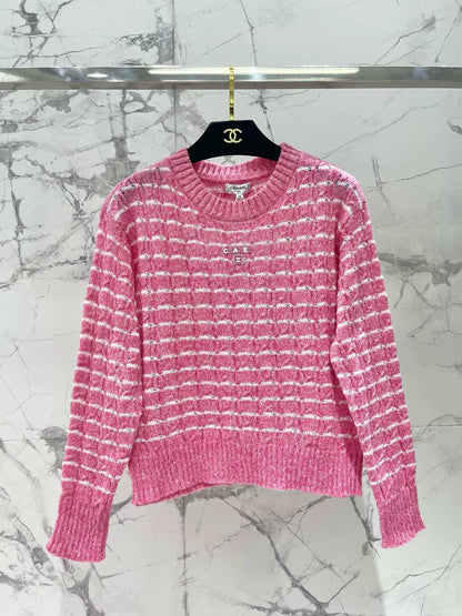 C 25 new plaid contrast color knitted V-neck cardigan ➕ round neck long sleeves
