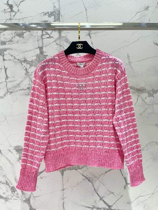 C 25 new plaid contrast color knitted V-neck cardigan ➕ round neck long sleeves