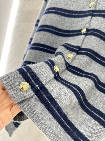 25 striped knitted long-sleeved cardigan
