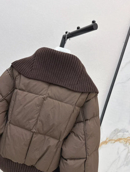 25 Knitted patchwork large collar jacket down jacket