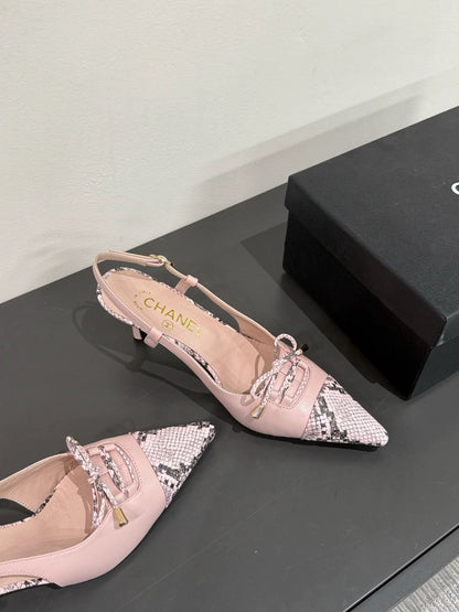 Serpentine pointed cat heel high heels