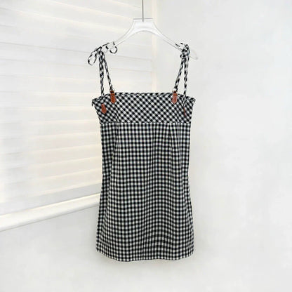 25SS Summer New Plaid Halter Dress