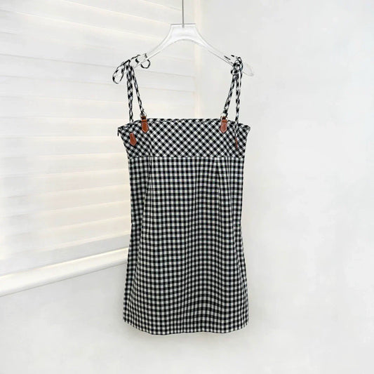 25SS Summer New Plaid Halter Dress