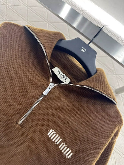 25fw Zipper lapel knit top