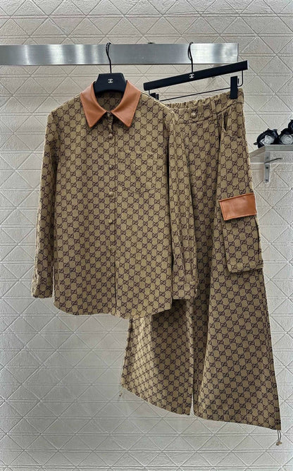25 Splicing jacquard shirt and pants set