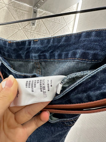 25fw Belt straight leg logo denim pants