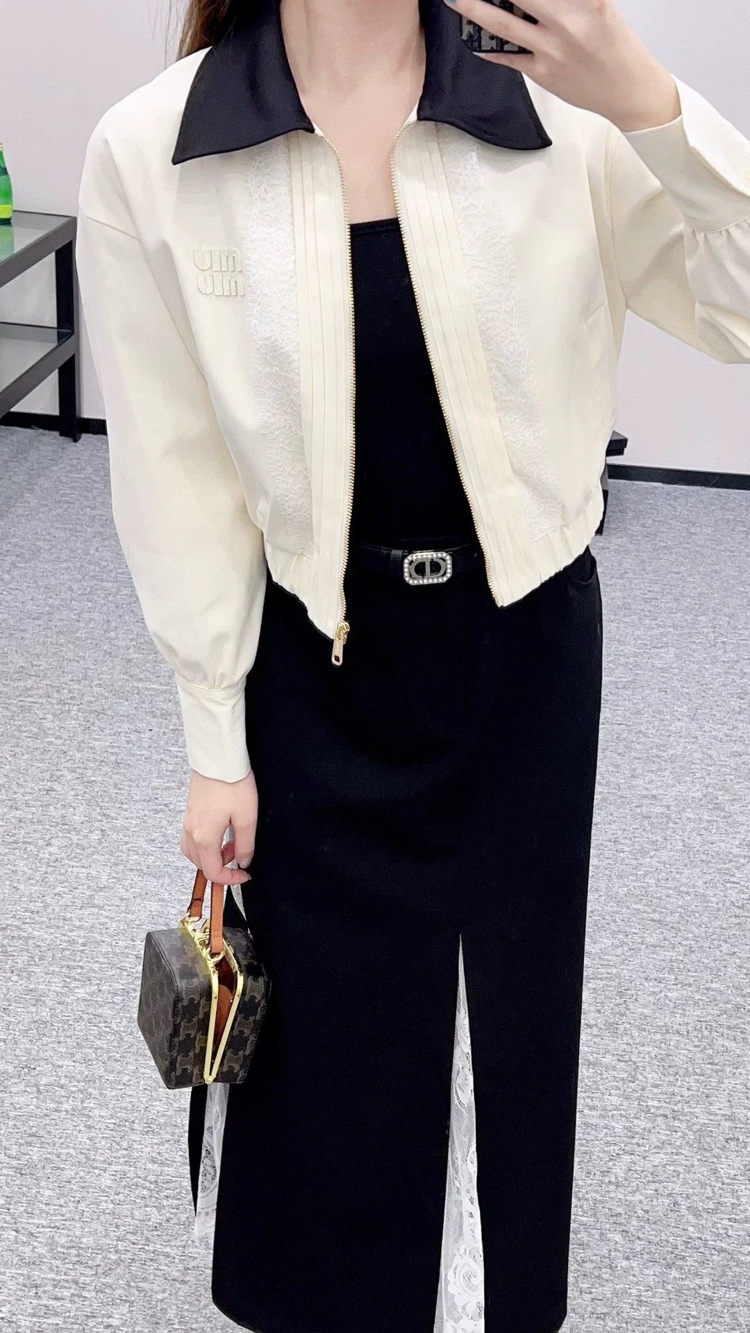 25fw Color blocked lace lapel jacket