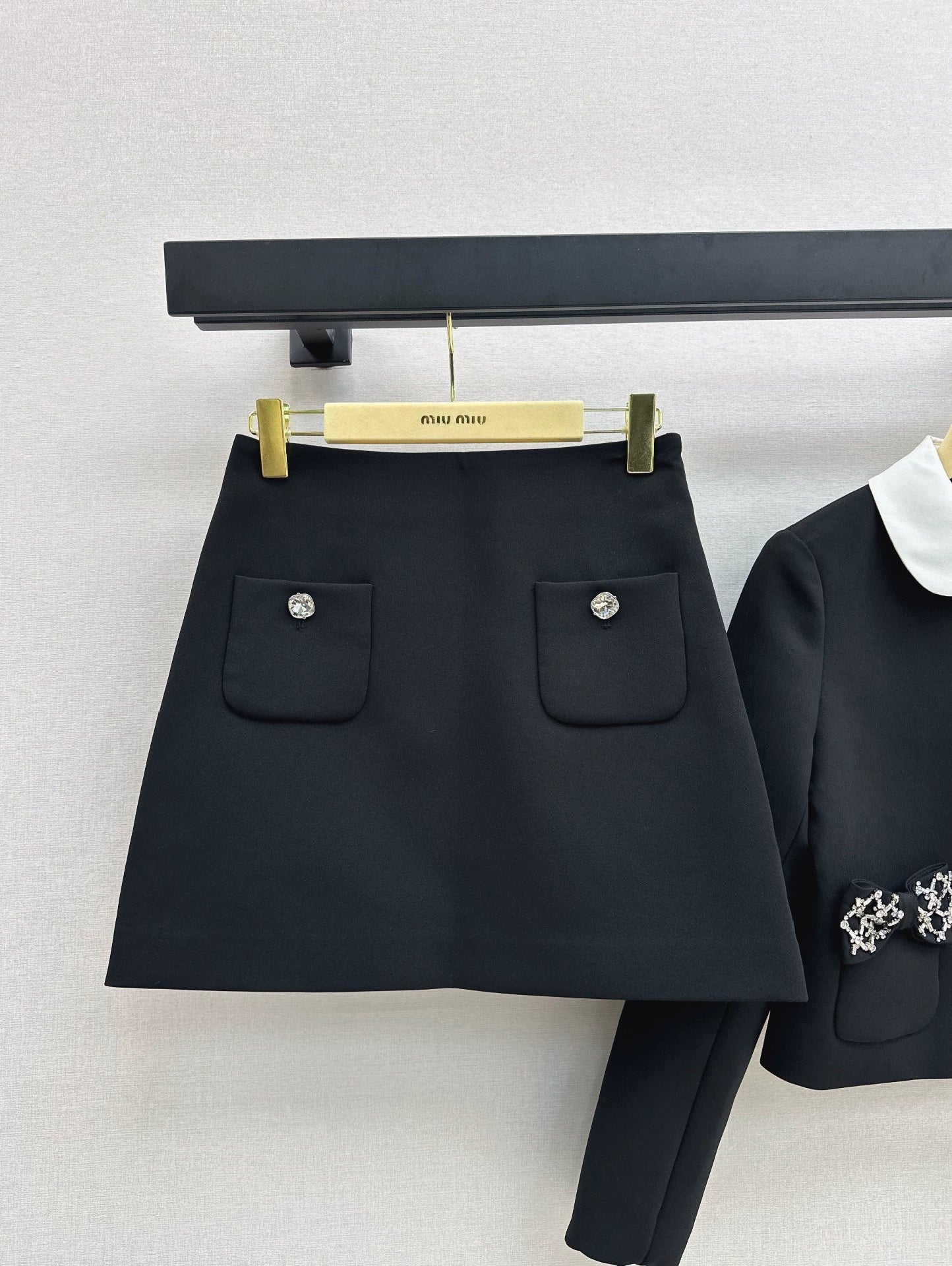 25fw Bow decoration pocket lapel jacket+skirt