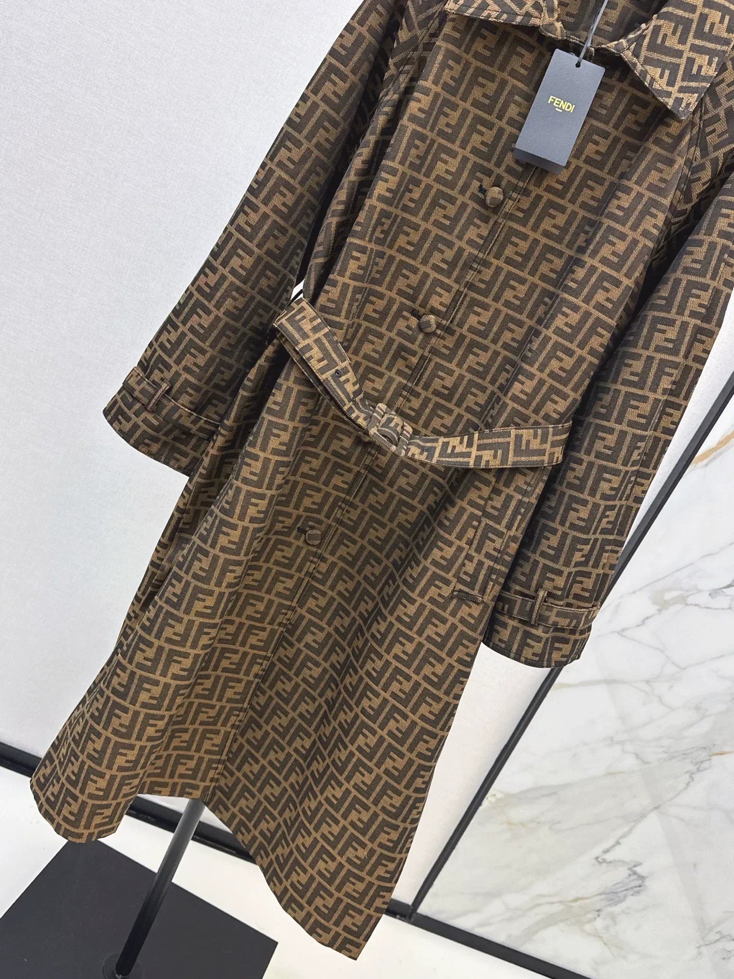 25fw Letter jacquard lapel long windbreaker jacket