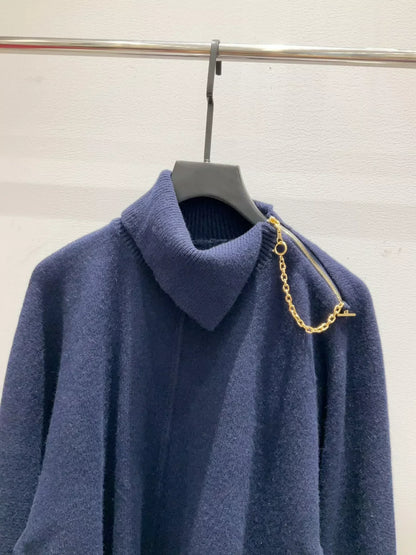 25fw Deep blue high necked knitted sweater