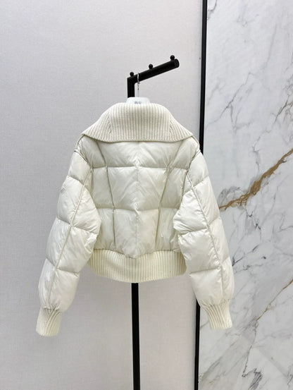 25 Knitted patchwork large collar jacket down jacket