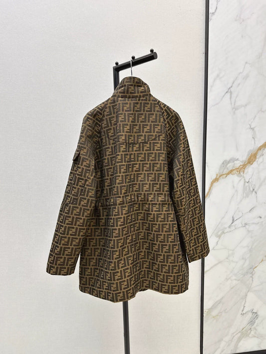 25fw Alphabet Jacquard Stand up Collar Waist Jacket