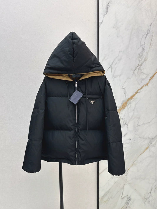 25fw Triangular decoration hooded down jacket