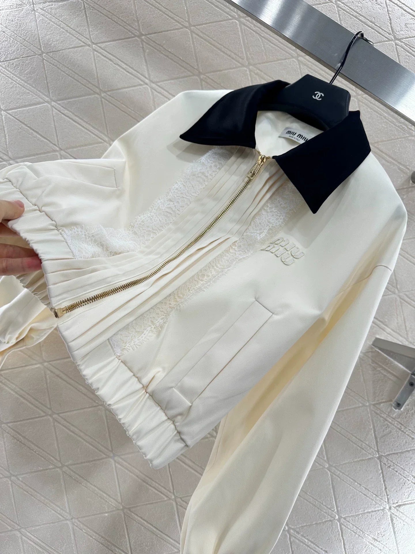 25fw Color blocked lace lapel jacket