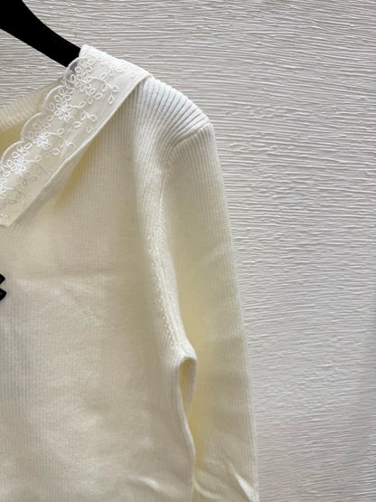 25fw Lace patchwork hooded knit sweater