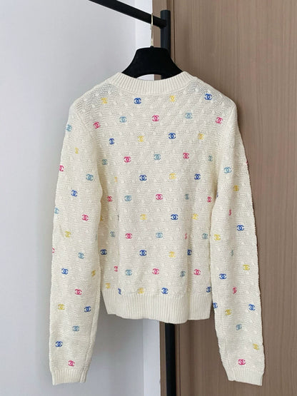 25fw new round neck embroidered knitted sweater