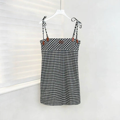 25SS Summer New Plaid Halter Dress