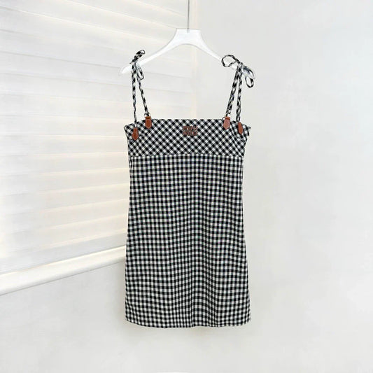 25SS Summer New Plaid Halter Dress