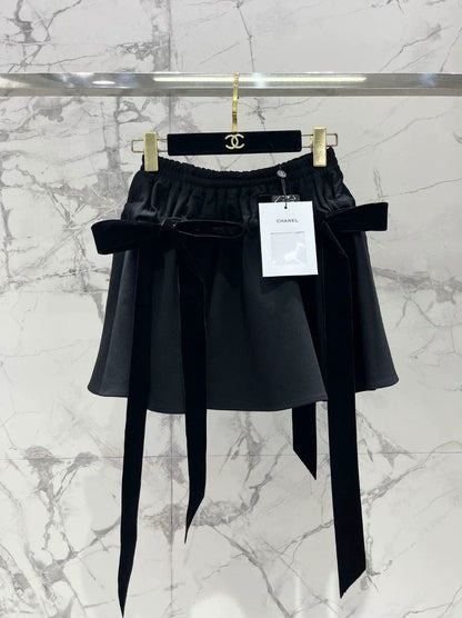 25 new style Hepburn style slim bow tie black A-line short skirt