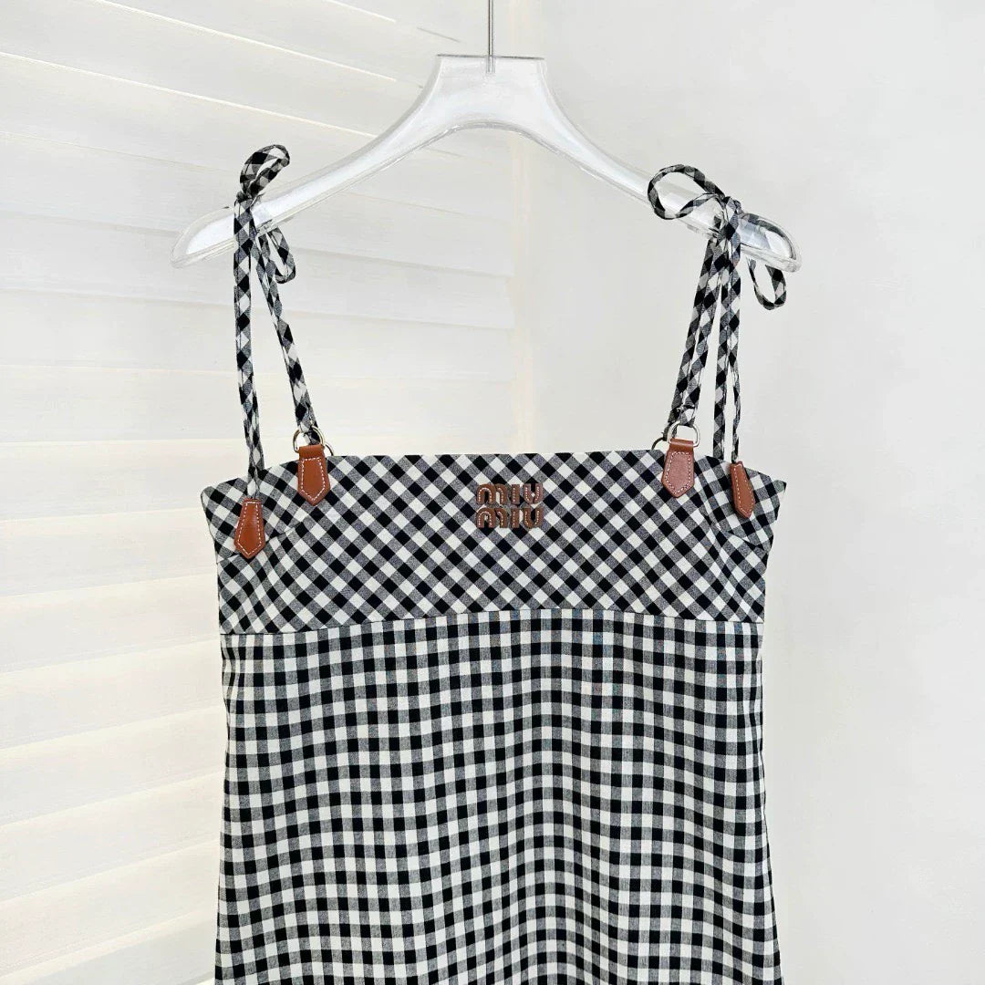 25SS Summer New Plaid Halter Dress