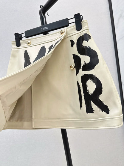 25fw Printed loose leather skirt