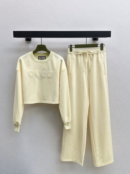 2025 Round neck embroidered hoodie and pants set