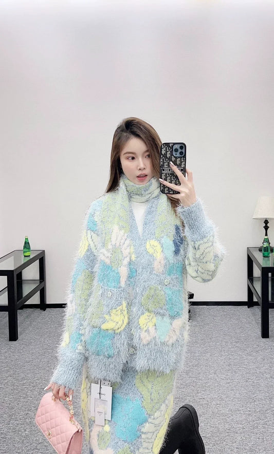 25fw Seahorse fur cardigan and skirt set