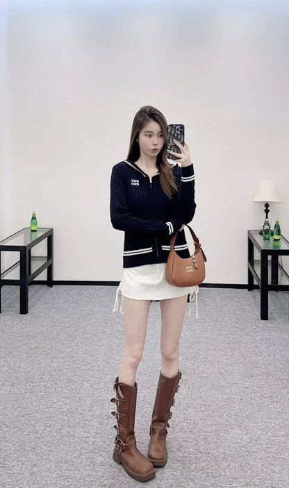 25fw Hooded zipper knitted cardigan