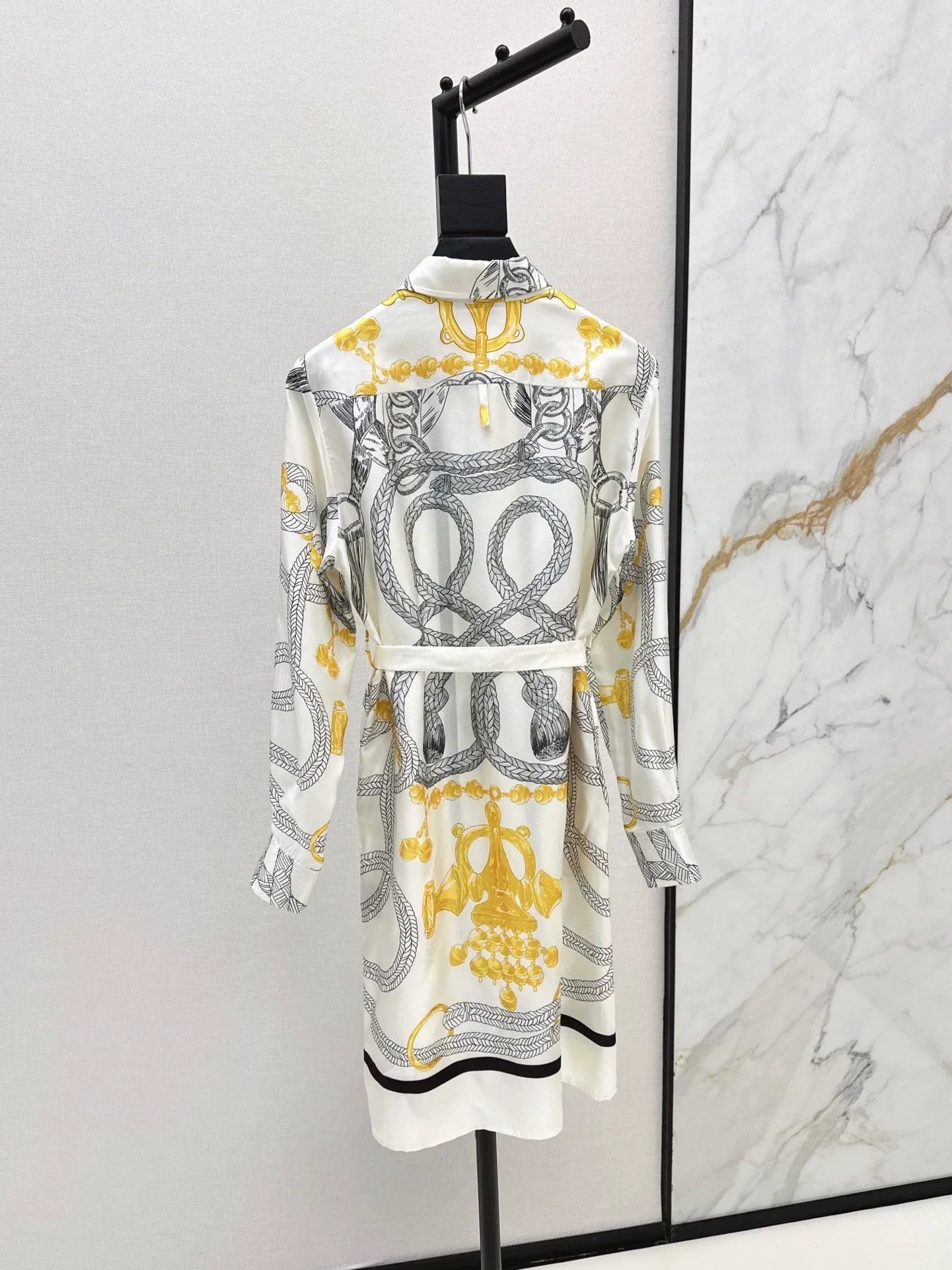 25fw Pattern positioning printed shirt collar dress