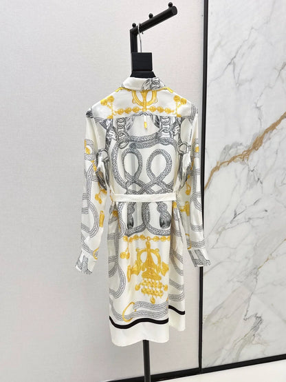 25fw Pattern positioning printed shirt collar dress