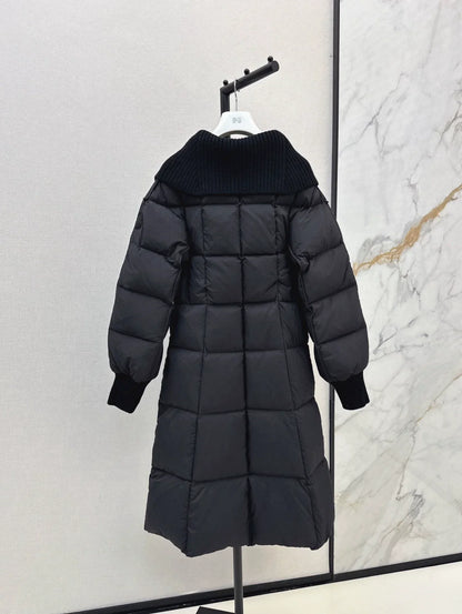 25 Knitted splicing large lapel umbrella shaped long down jacket