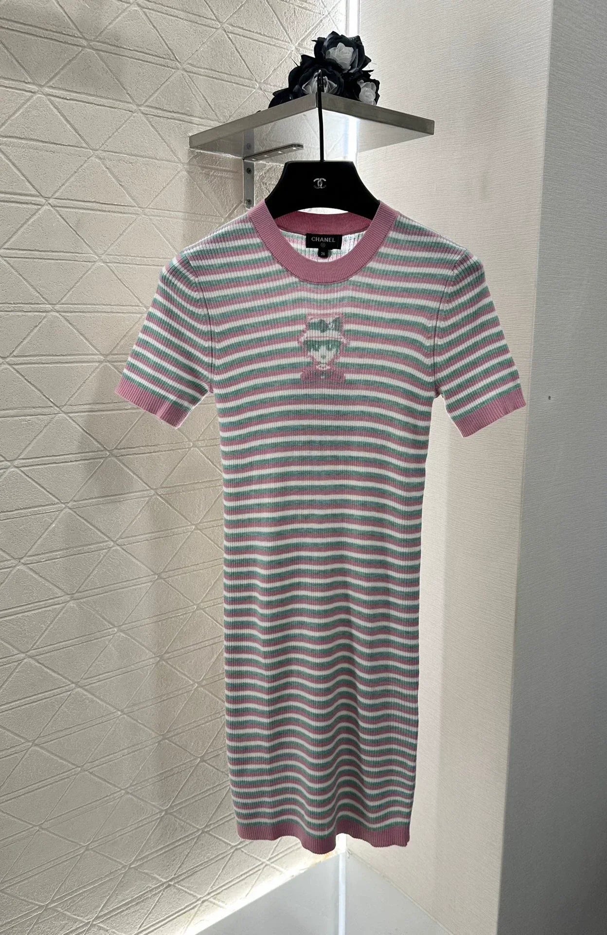 C 25 Striped Knit Short-Sleeved Dress