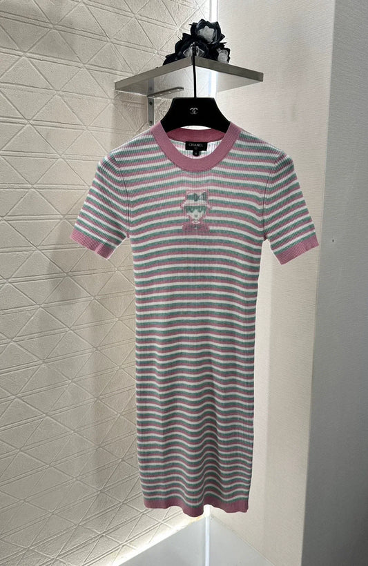 C 25 Striped Knit Short-Sleeved Dress