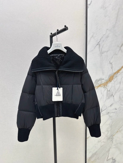 25 Knitted patchwork large collar jacket down jacket